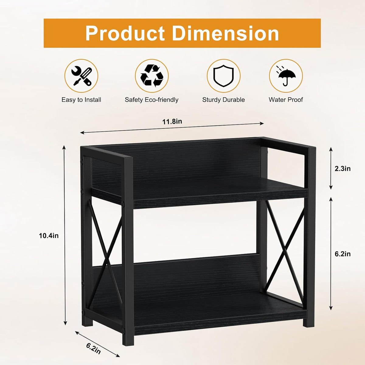 Giikin Kitchen Counter Shelf, 2 Tier Kitchen Spice Rack Organizer for Countertop, Wood Coffee Bar Organizer for Home (Black, S) - Field & Nook