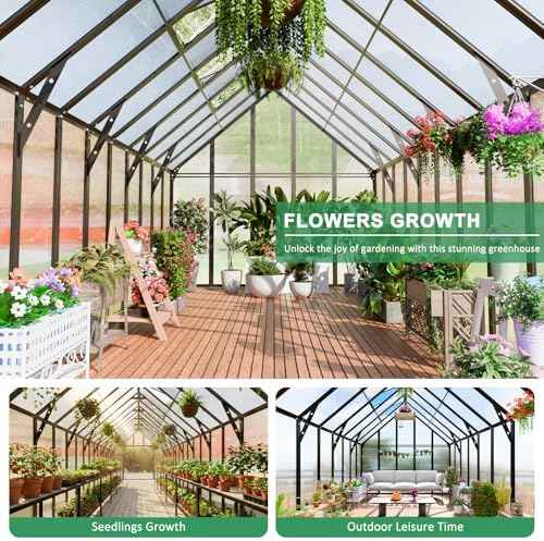 16x10x10 FT Large Greenhouse for Outdoor, Easy Assembly Aluminum Frame Heavy Duty Green House with Transparent Roof Vents Lockable Swing Door Walk in Greenhouses for Garden Plant Flowers