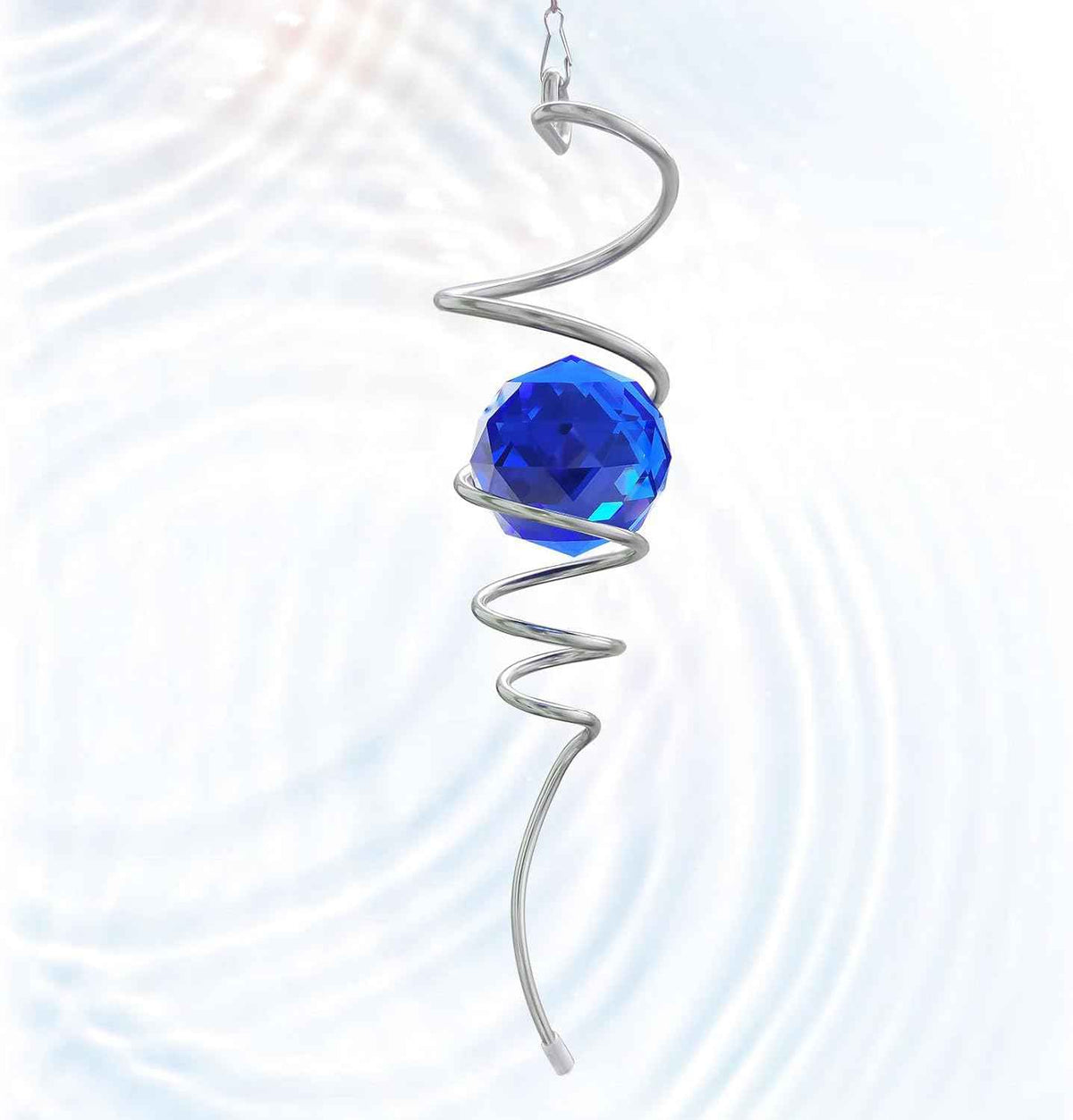 Gazing Ball Spiral Tail Wind Spinner with Sea Blue Crystal Orb, Wind Spinners Stabilizer with Hanging Swivel Hook, Sun Catcher Rainbow Maker Indoor & Outdoor Decoration Garden Gift 13" Height
