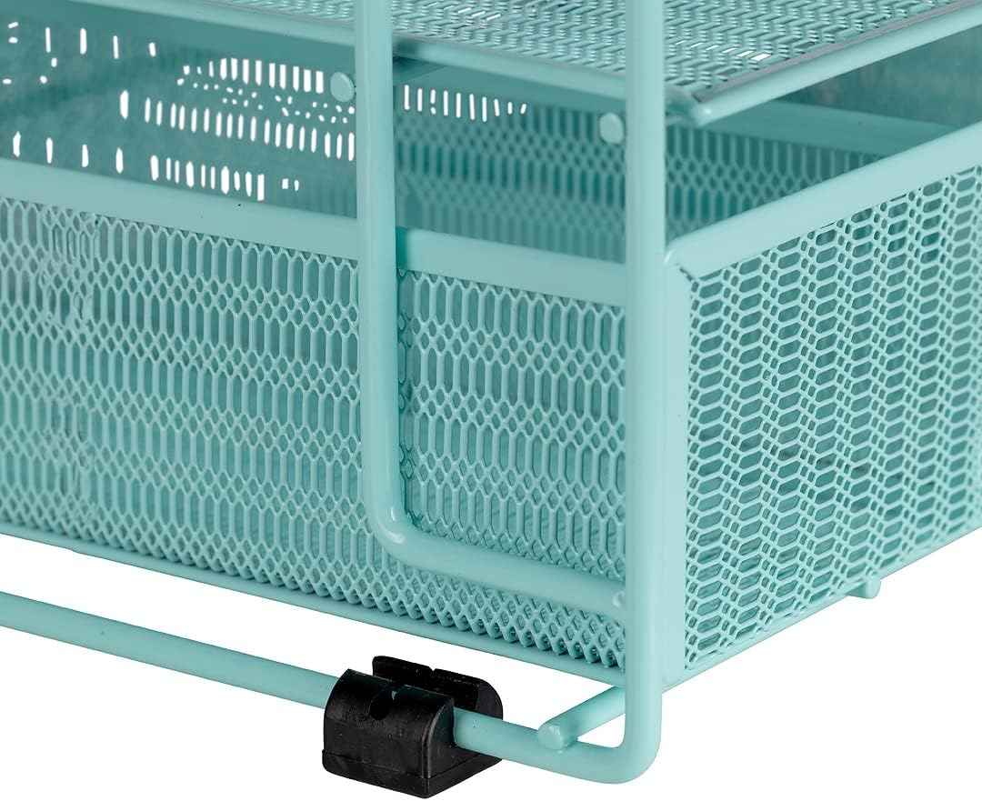 BLU MONACO Mint Green Desk Organizer With File Sorters and Drawer | Metal Mesh Desktop Storage for Office Supplies, Papers, Devices and Folders | 9.3”D x 12.5”W x 14”H All-In-One Workspace Holder