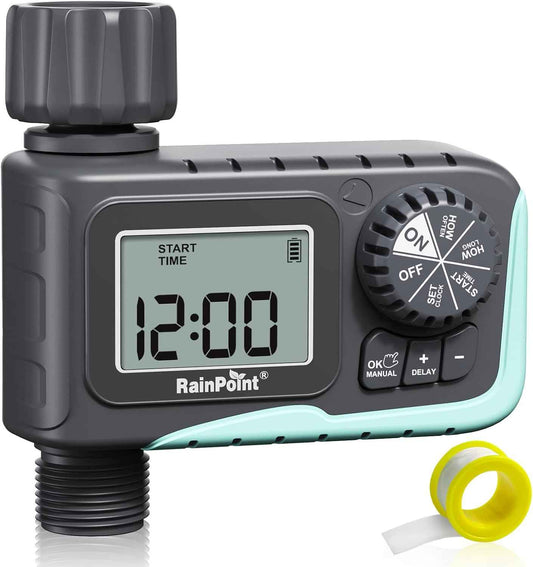 RAINPOINT Sprinkler Timer Outdoor, Water Timer for Garden Hose, Programmable Watering Irrigation Timer with Rain Delay/Manual, V2, 2024 Release(Plastic)