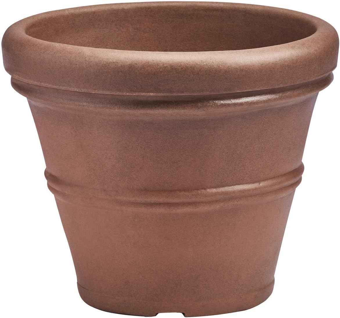 Crescent Garden Brunello Classic Rolled Rim Planter Pot, Indoor/Outdoor Weather-Safe Round Plant Pot, Small Plastic Houseplant Pot - 12'' W (Rust)