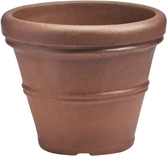Crescent Garden Brunello Classic Rolled Rim Planter Pot, Indoor/Outdoor Weather-Safe Round Plant Pot, Small Plastic Houseplant Pot - 12'' W (Rust)