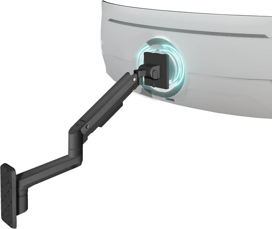 Mount-It! Heavy-Duty Wall Mount Arm for 49" Curved Monitors | Gas spring full motion arm, 23.5" reach, holds 44 lbs, VESA 75/100, single-stud install. - Field & Nook