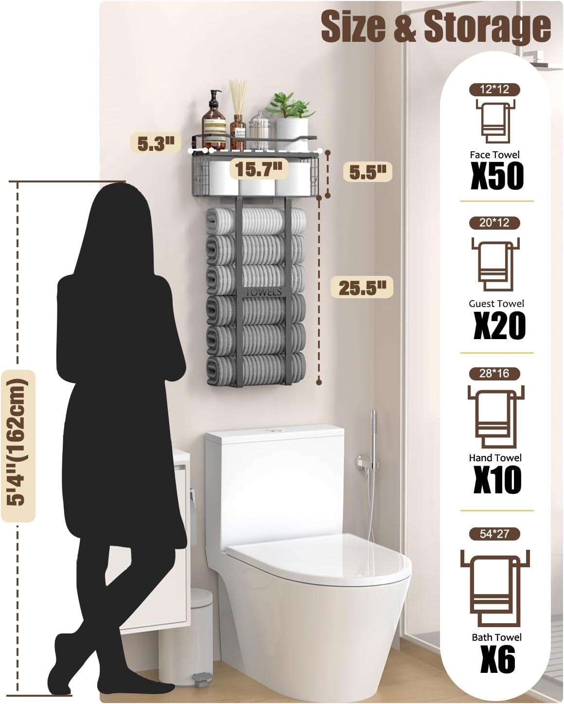 Wall-Mounted Rolled Towel Rack – 31-Inch Shelf Organizer