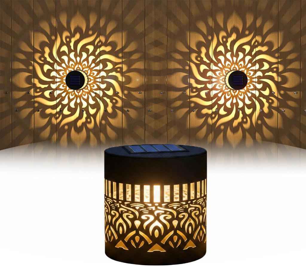 2026 Upgrade Solar Mandala Lights Outdoor, Waterproof Metal Solar Powered Deck Step Lights, Decorative LED Fence Post Wall Lanterns for Patio Garden Backyard Stairway Decor, Warm White-1pcs
