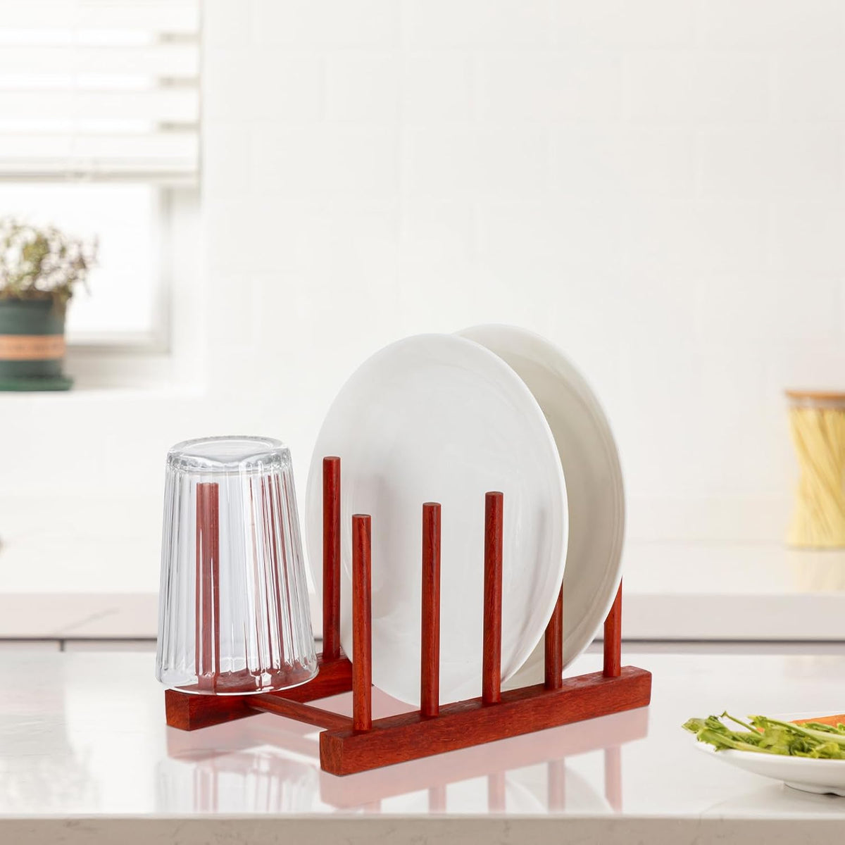 HBlife Rosewood Dish Drying Rack, 4 Slots
