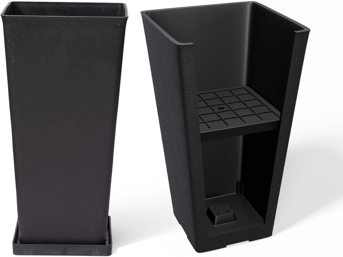 La Jolíe Muse Tall Planters 20 Inch, Flower Pot Pack 2, Patio Deck Indoor Outdoor Garden Tree Planters (Black)