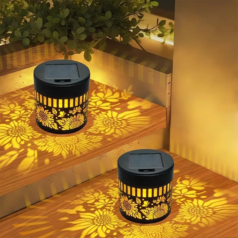 2 PCS Solar Fence Lights Outdoor, Metal Solar Powered Wall Deck Step Lights 2026 New Sunflower, Hanging LED Waterproof Decorative Lighting for Garden Patio Backyard Post Decor(Warm Light)