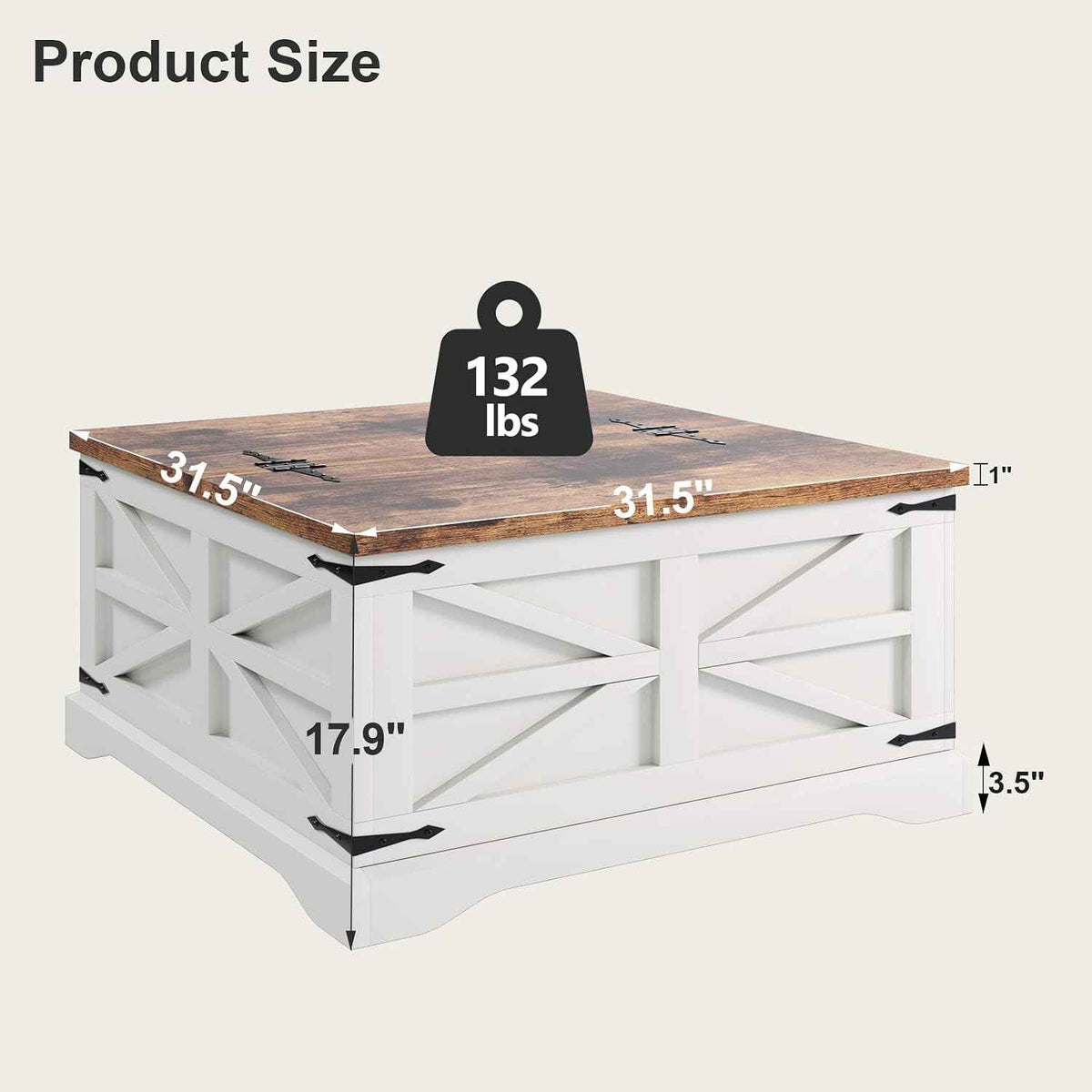 MXV Farmhouse Coffee Table with Storage, White