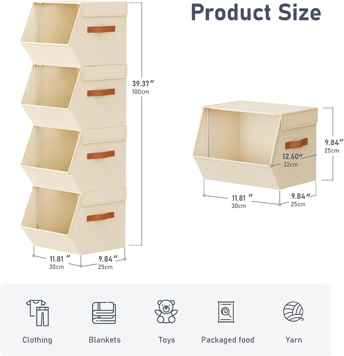 Stackable Closet Organizers and Storage Bins, Open Front Closet Shelf Organizer System With Steel Frame, Clothes Storage Basket Fabric, Collapsible Closet Drawers for Wardrobe, Nursery ,Toy, 4 Pack - Field & Nook