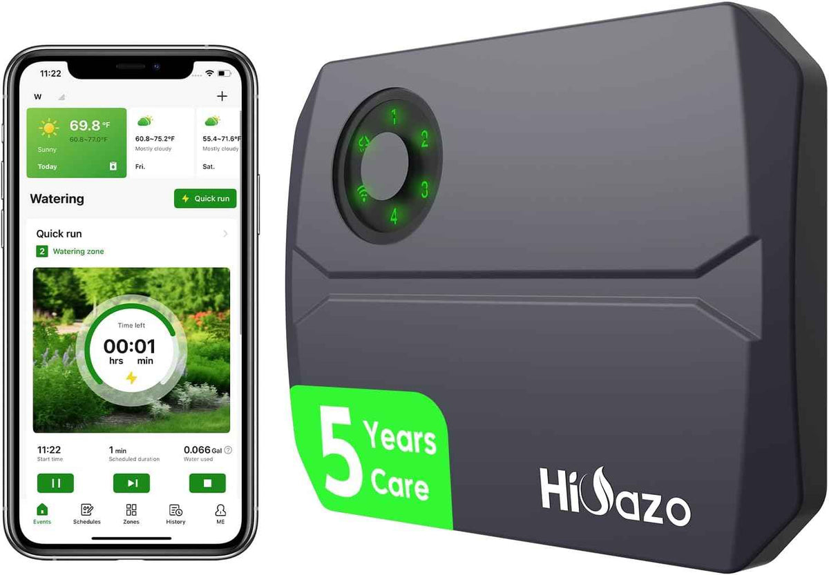 Smart Sprinklers Controller WiFi, Irrigation Controller Easy Use App Enabled, 4 Zone + 16 Plans, Save Water Auto Skip Rain, Freeze & Wind, 10 Minutes Install (Deep Grey)
