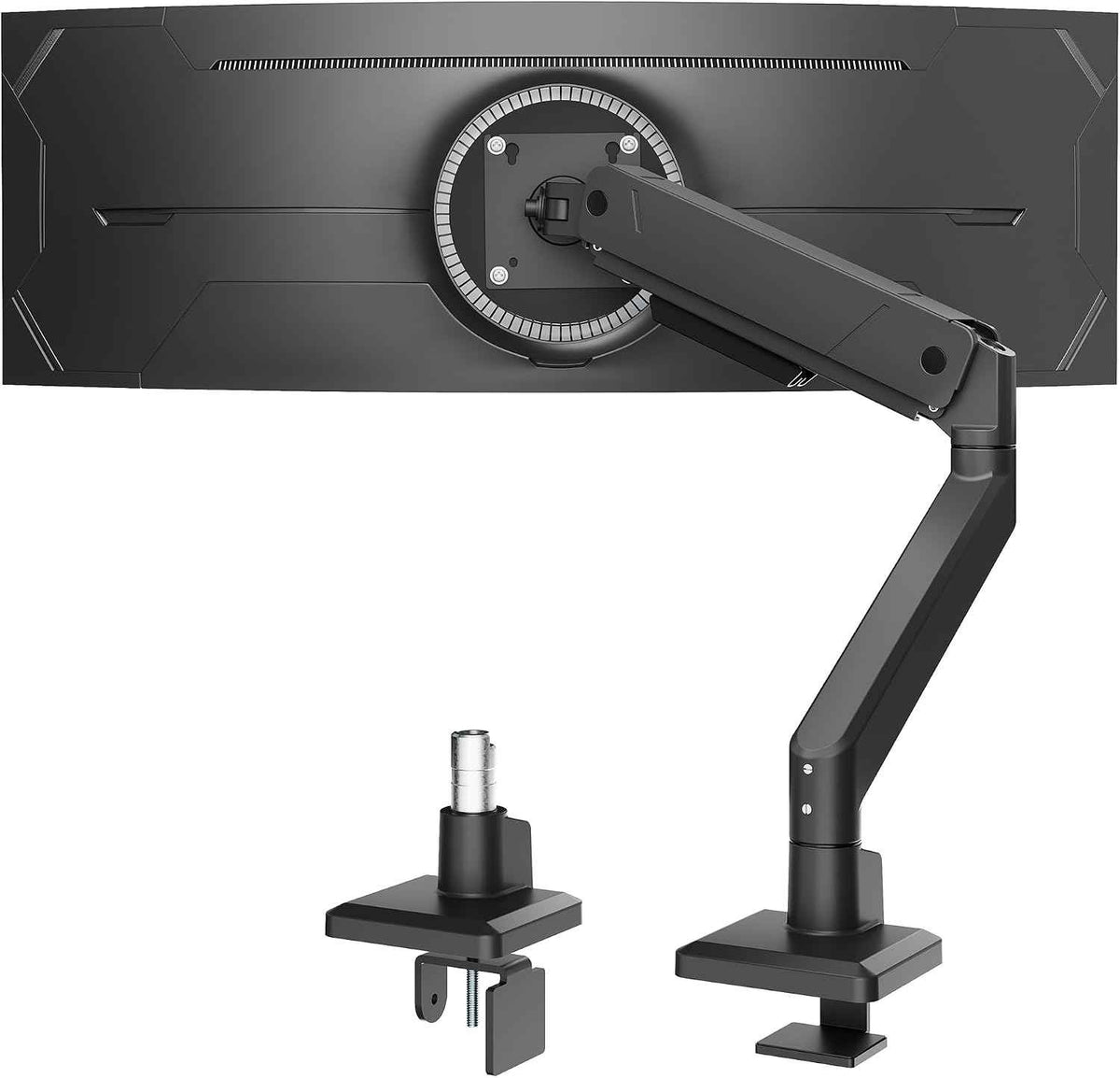 monTEK Single Monitor Arm for Max 45 Inch Ultrawide Screens, Holds 35 Lbs | Adjustable Monitor Desk Mount with C Clamp/Grommet Desk Mount, Cable Management, VESA 75/100mm, Black