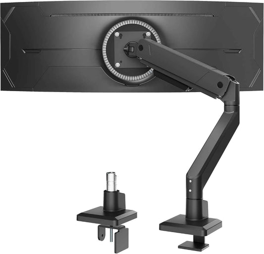 monTEK Single Monitor Arm for Max 45 Inch Ultrawide Screens, Holds 35 Lbs | Adjustable Monitor Desk Mount with C Clamp/Grommet Desk Mount, Cable Management, VESA 75/100mm, Black