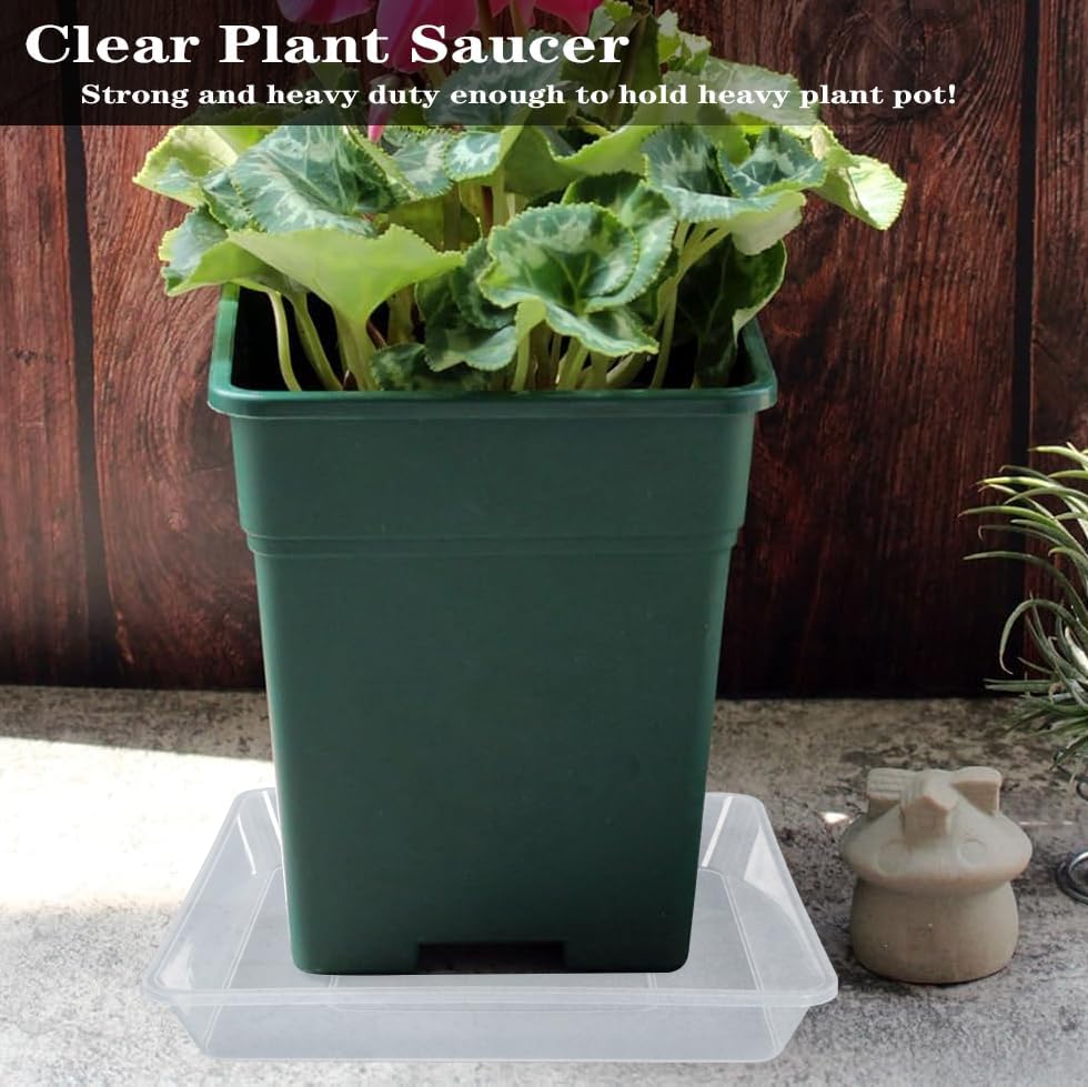 LWALRS Square Plant Saucer 14 Inch 5 Pack, Sturdy Clear Plastic Flower
