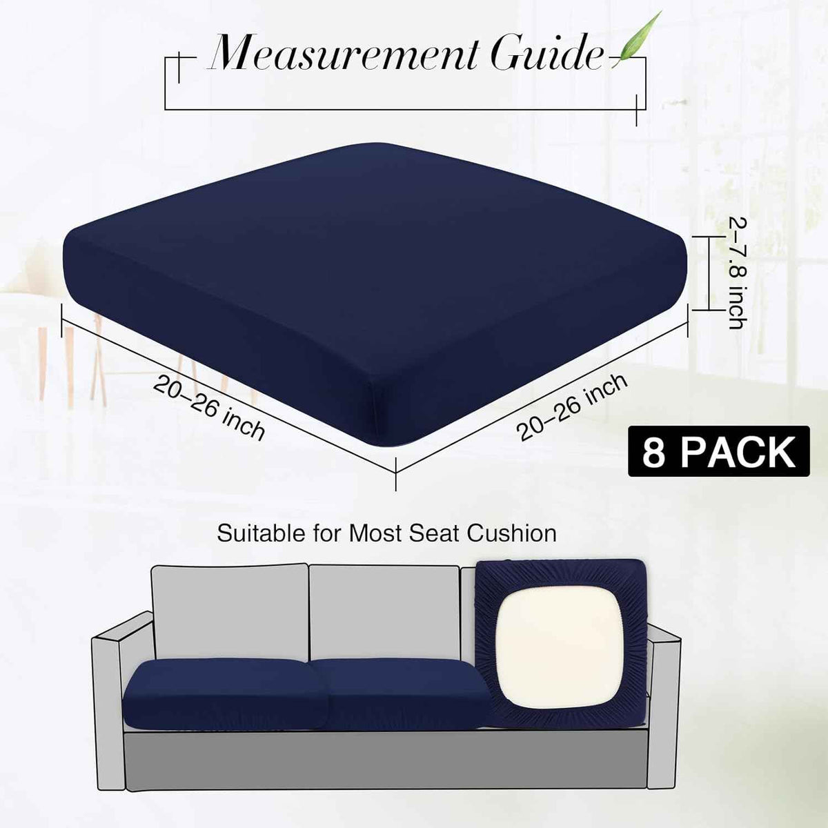 Newwiee 8Pcs Patio Cushion Covers Stretch Outdoor Cushion Cover Replacement for Patio Furniture Sofa Couch Slipcovers, Soft Flexibility Washable Furniture Protector(Waterproof Pure,Navy)