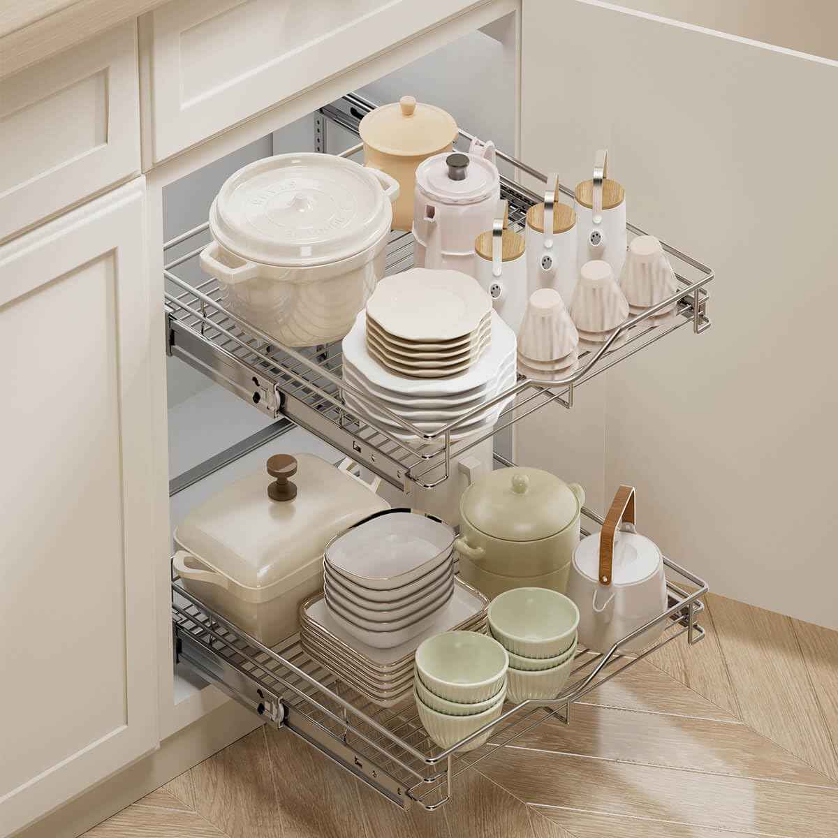 DINDON 2-Tier Pull-Out Cabinet Organizer, 17" W x 21" D