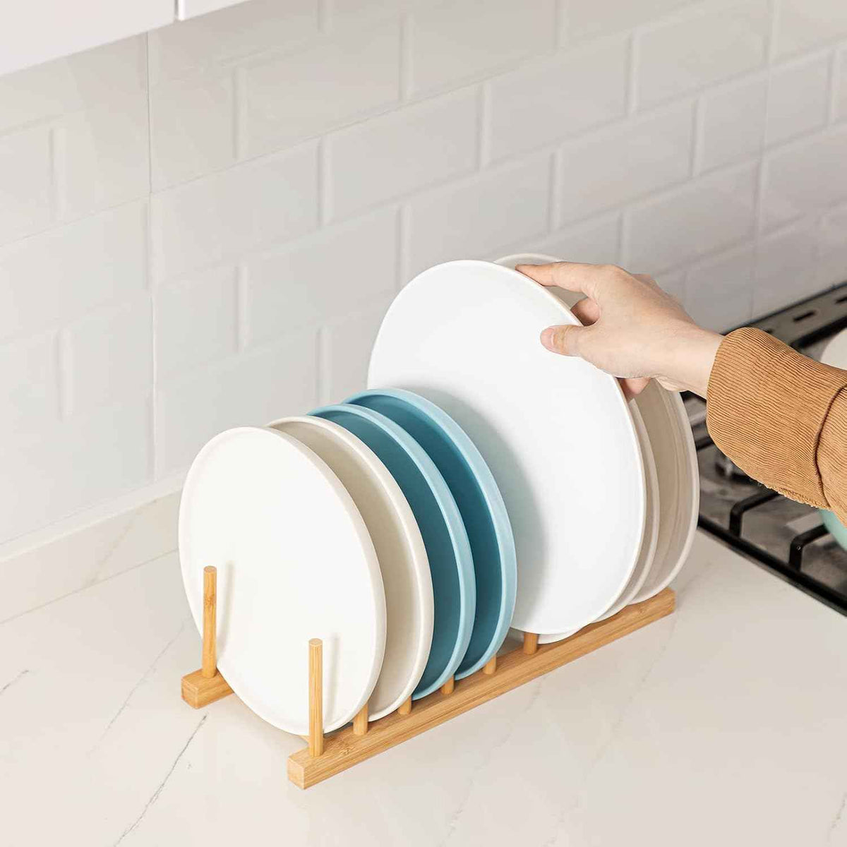 HBlife Bamboo Dish Rack Stand, 2pcs