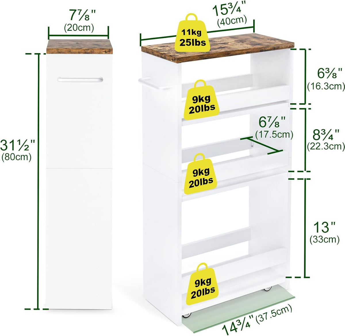 Handled Slim Kitchen Cart – Four-Tier Slide-Out Storage