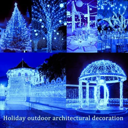 4 Pack Solar Fairy String Lights, 400 LED Blue Christmas Copper Wire
