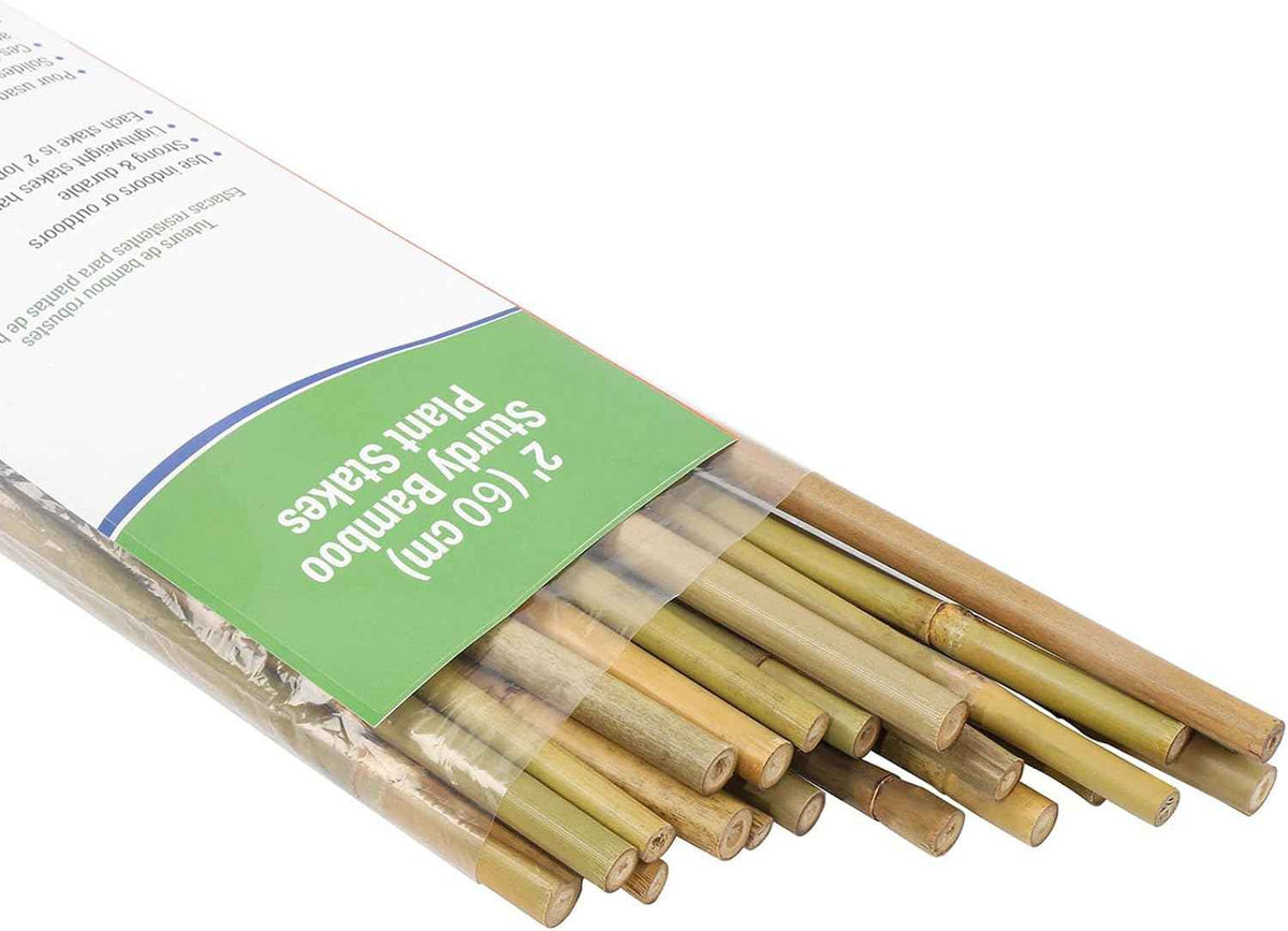 Natural Bamboo Poles, 2 Feet Bamboo Sticks for Plants, Wood Garden Stakes for Tomato, Bean, Flowers, Trees Potted and Climbing Plants, 25 Pack
