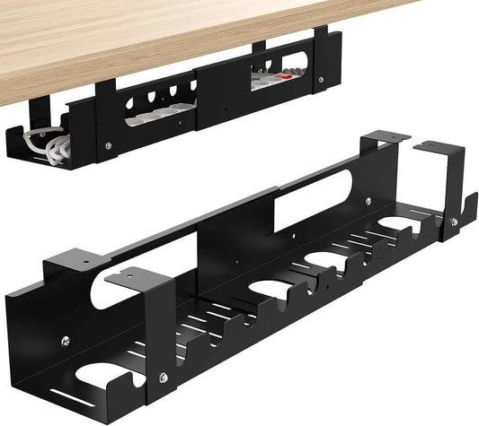 2-Pack Adjustable Under-Desk Cable Trays – Open-Metal Cord and Power-Strip Organizers