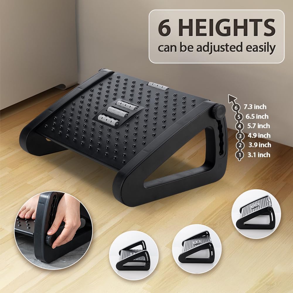 6-Level Adjustable Footrest with Massage Roller - Field & Nook