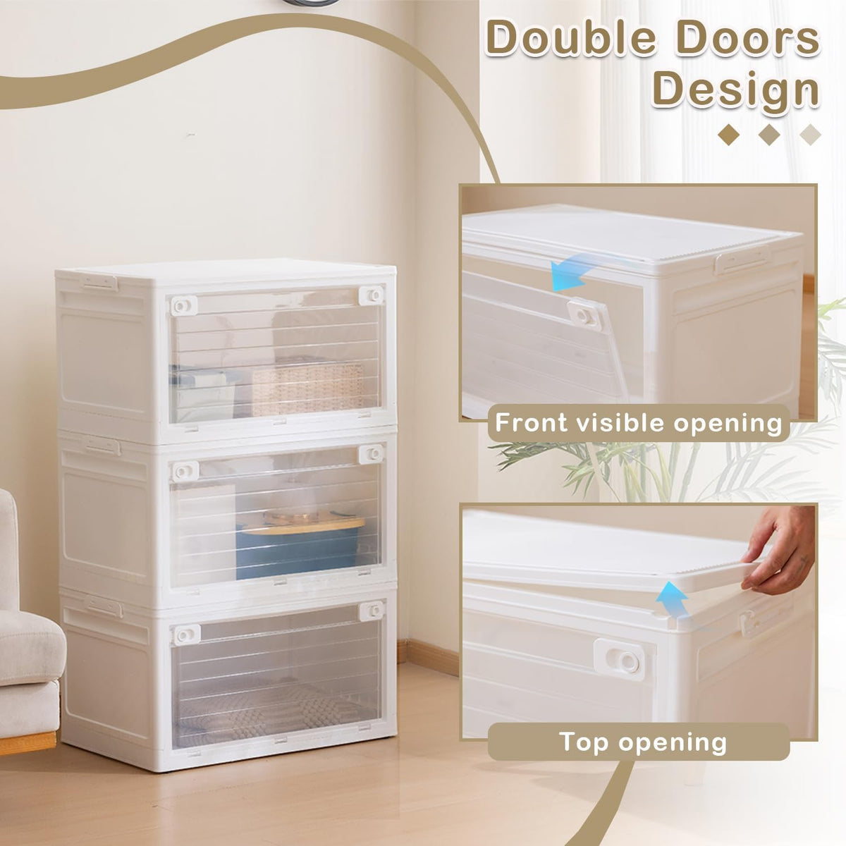 3-Tier Stackable Storage Cabinet with Doors & Wheels - Field & Nook