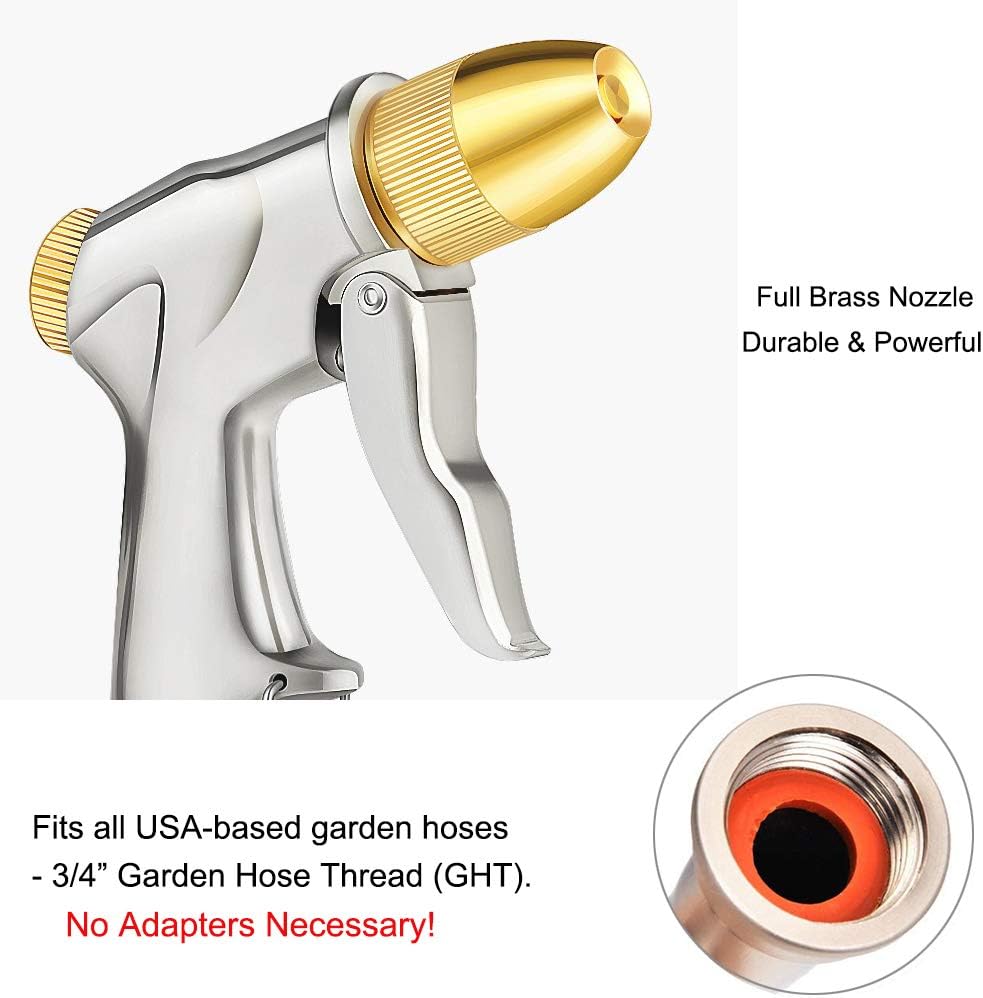 All-Metal 4-Pattern Garden Hose Nozzle with Trigger Lock - Field & Nook