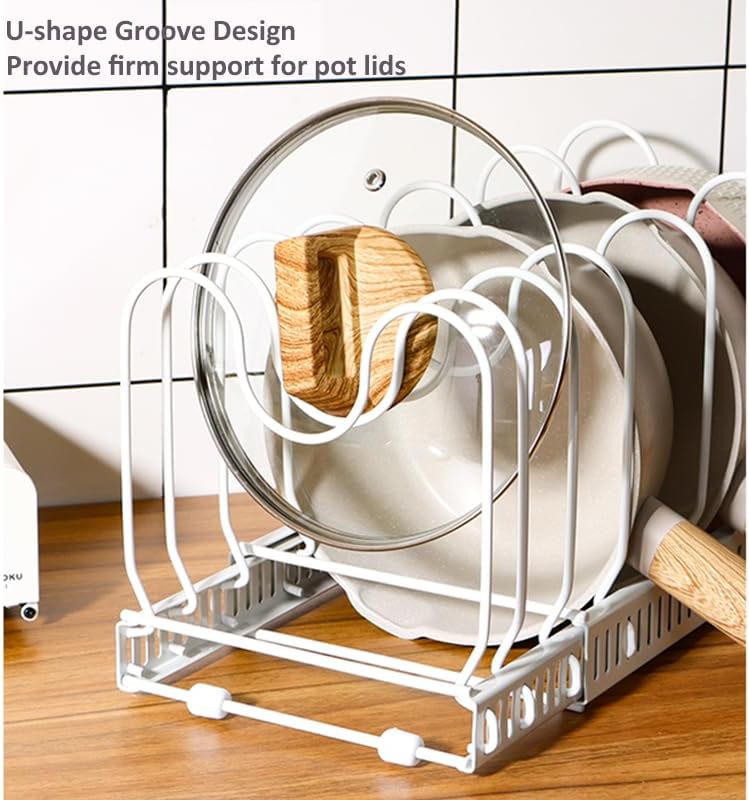 Expandable Pots and Pans Organizer Rack, 7 Compartments, White