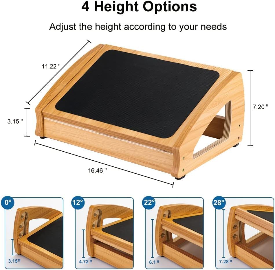 Natural Wood 3-Height Footrest – 400 lb Capacity - Field & Nook