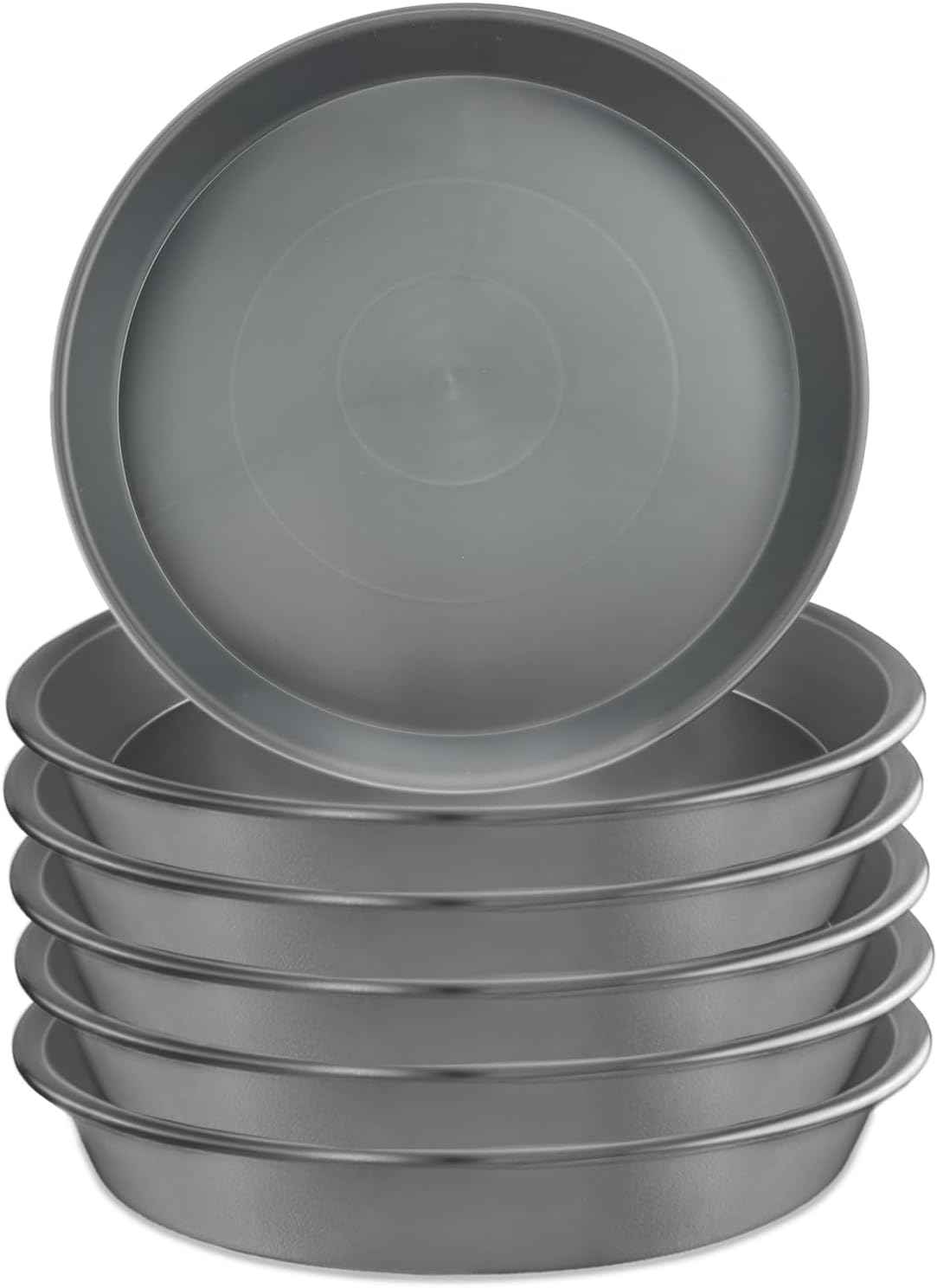 6 Pack 8-Inch Gray Plant Saucer Trays, Durable PP Plastic Pot Bases for Small Medium Planters, Modern Round Flower Pot Water Catcher Plates & Drip Trays for Indoor Plant Care