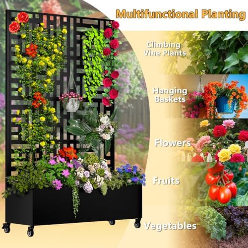 MTART Metal Planter Box with Trellis, 72.1"x47.2"x16" Outdoor