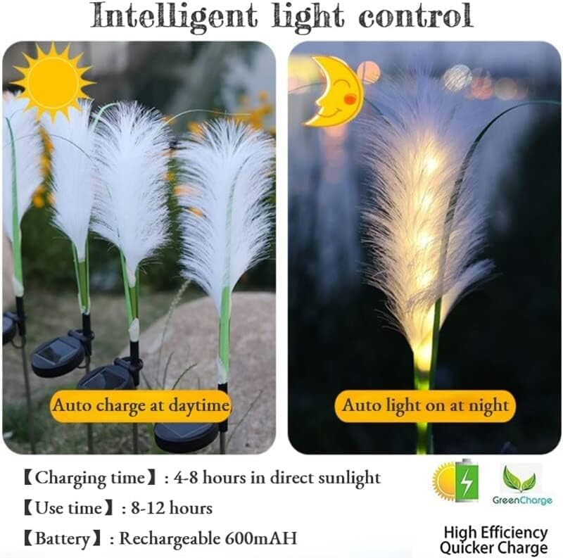 HUSSAIN Solar Garden Fairy Light, Reed Fiber Optic Light, Outdoor Solar Garden Lights Waterproof LED for Patio Yard Lawn Driveway Pathway (White Light,4 Pack)