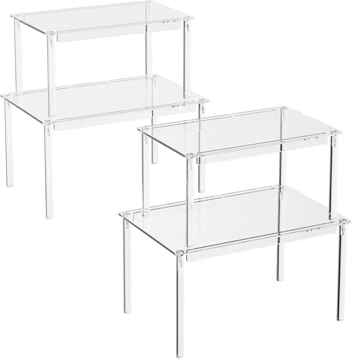 Delamu Cabinet Shelves, Clear Stackable Acrylic Storage Risers with Heavy Duty Support, Cabinet Organizer Shelf for Spices, Seasonings, Jars, Pantry, Kitchen Counter, Easy Assembly - Field & Nook