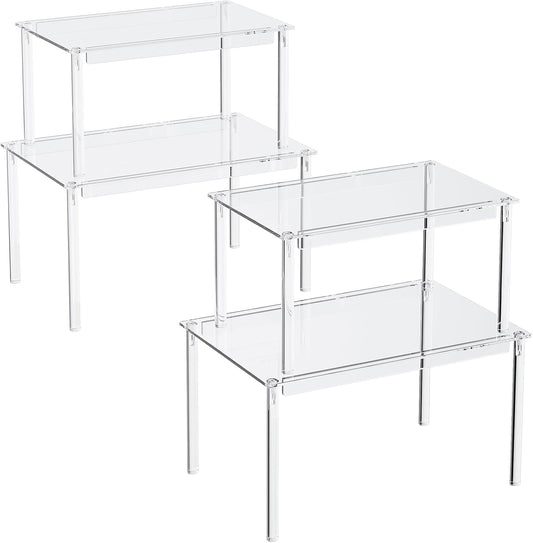Delamu Cabinet Shelves, Clear Stackable Acrylic Storage Risers with Heavy Duty Support, Cabinet Organizer Shelf for Spices, Seasonings, Jars, Pantry, Kitchen Counter, Easy Assembly - Field & Nook
