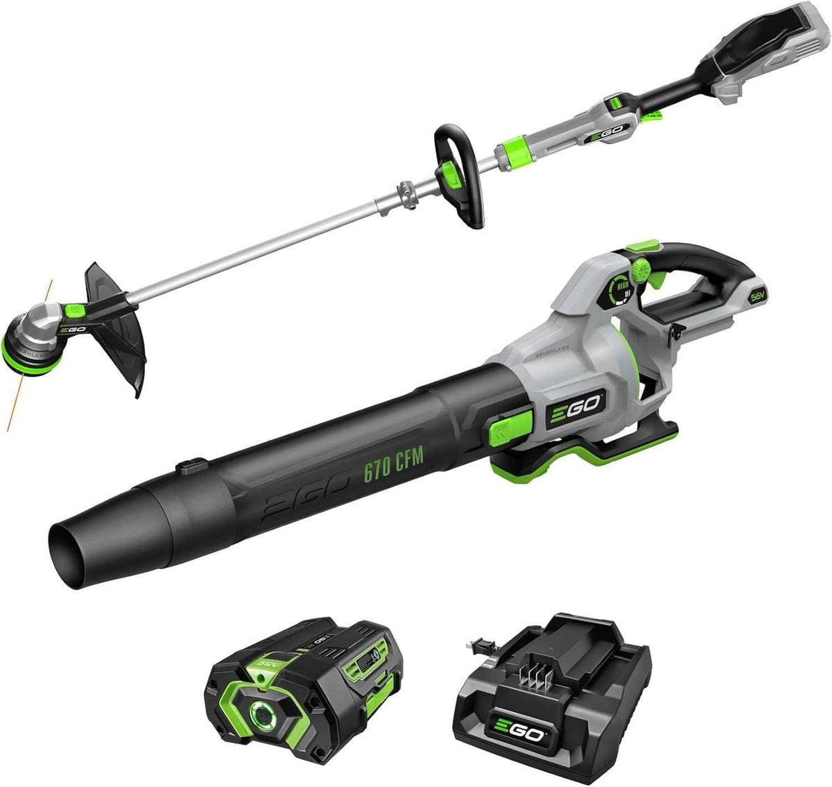 EGO POWER+ Combo, Cordless Trimmer and Blower, 15" Trimmer for Weeds and Grass with POWERLOAD and Cordless Electric 670 CFM Blower, Includes 56V 4.0Ah Battery and Charger - ST6703LB