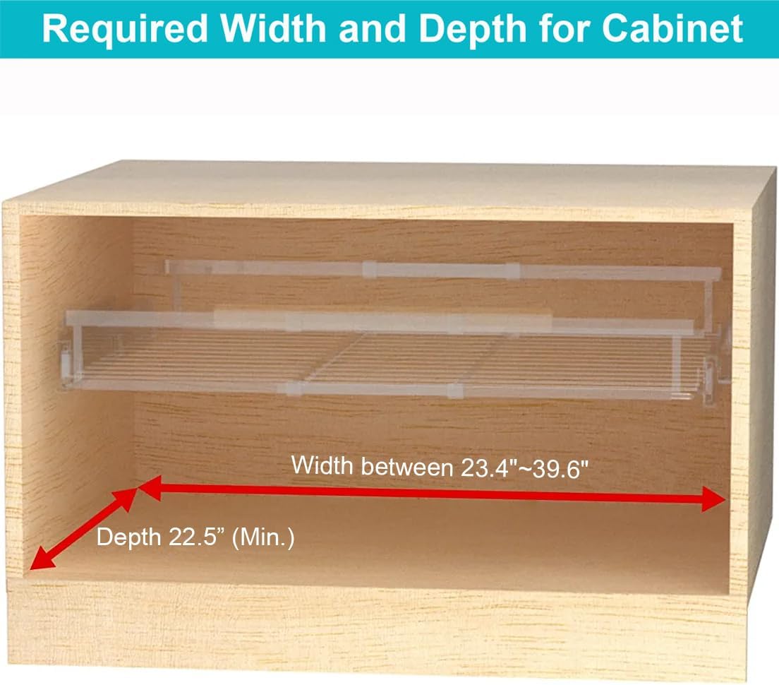 Pull Out Cabinet Drawer Shelf Organizer, 23.1~39.9" W x 22.5" D