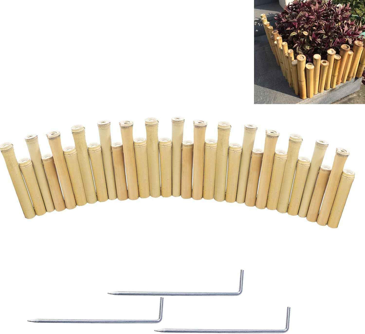 Bamboo Short Fence with Ground Spikes, Outdoor Landscape Edging Flexible Decorative Border, Garden Lawn Edging Low Fence, for Yards Gardens Patios Lawns, 39.37'' L x 5.9''/7.87'' H (Yellow)