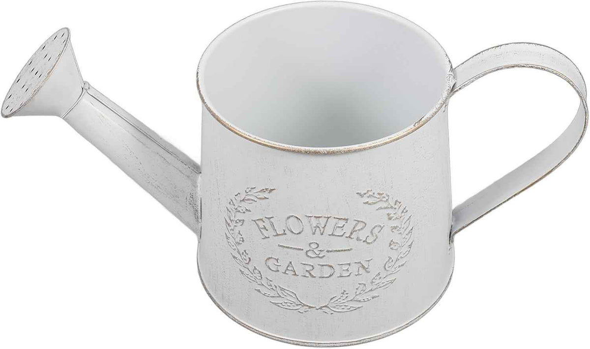 HANABASS Metal Rustic Watering Can, Galvanized Pitcher Bucket Antique Watering Can Retro Jug Metal Vase Primitive Pitcher Kettle Farmhouse Country Plant Holder White