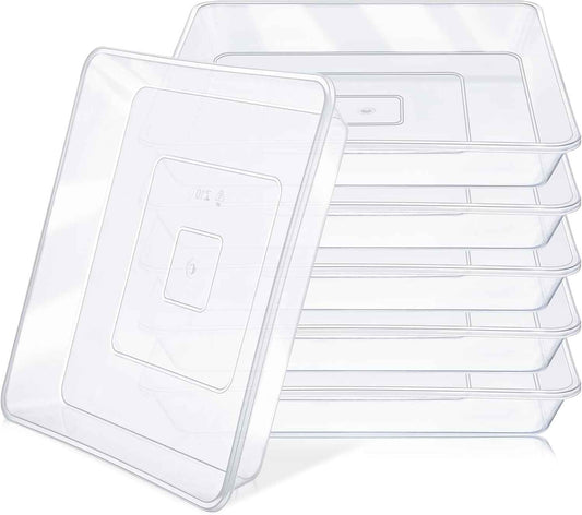 GREANER 10 Inch Large Plant Tray, 6 Packs Square Plant Pot Saucer, Durable Thick Watering Trays for Plants, Plastic Plant Tray for Outdoor Indoor Garden Supplies(Clear)