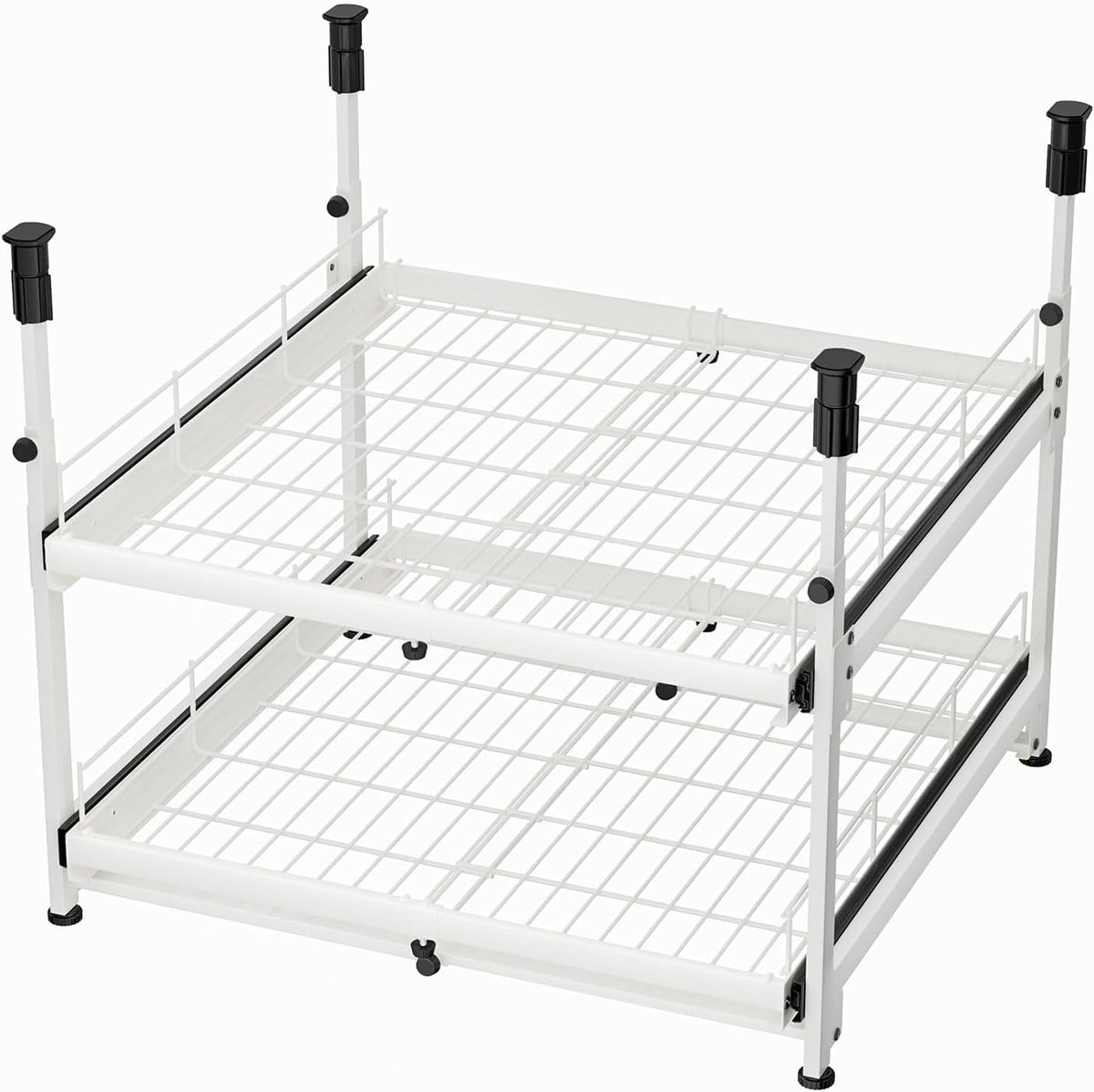 Expandable 2-Tier Pull-Out Cabinet Organizer, 13"-21" W, White