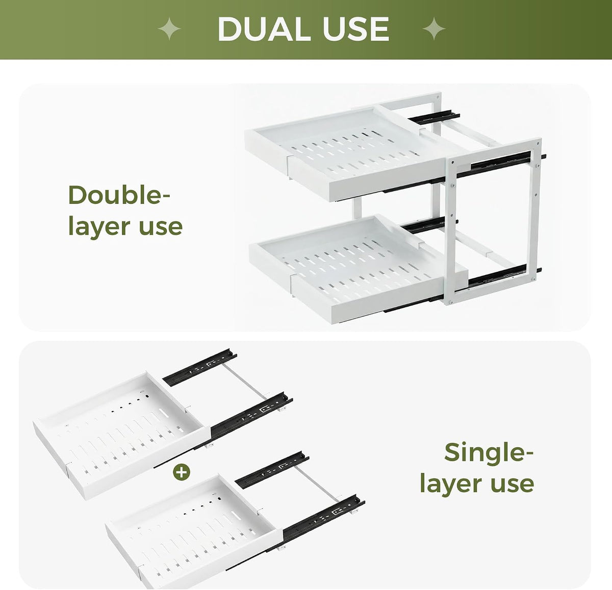 Abalter Expandable Pull Out Cabinet Organizer, 2-Tier Slide Out Drawer for Kitchen Cabinets, Adjustable Width 12–18.5", Slide Out Shelves for Kitchen, Bathroom, Pantry, Heavy Duty Caddy(White) - Field & Nook