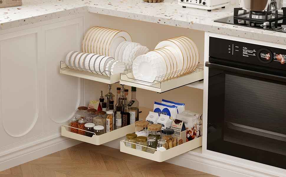 LinTimes Expandable Pull Out Cabinet Organizer, White