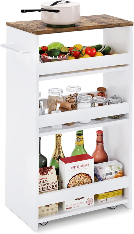 Handled Slim Kitchen Cart – Four-Tier Slide-Out Storage