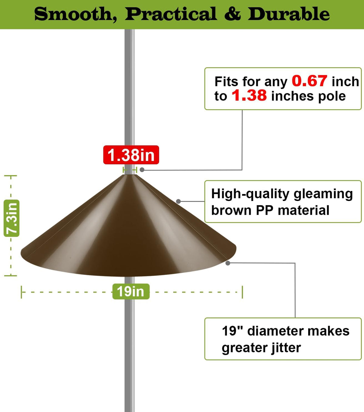 Wide Squirrel Baffle for Bird Feeder Poles – 19 in, Brown, 1 Pack