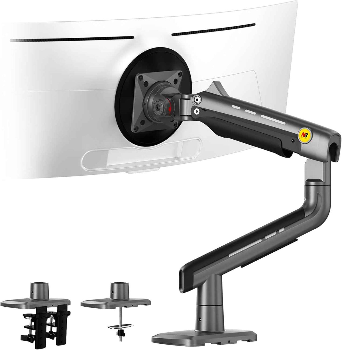 NB Gaming Monitor Arm for Screen up to 60 inches, Holds 44 lbs(20 kg), VESA 75/100, RGB Light, Heavy Duty Monitor Stand, Aluminum Ultrawide Screen Mount Height Angle Adjustable Grey Black