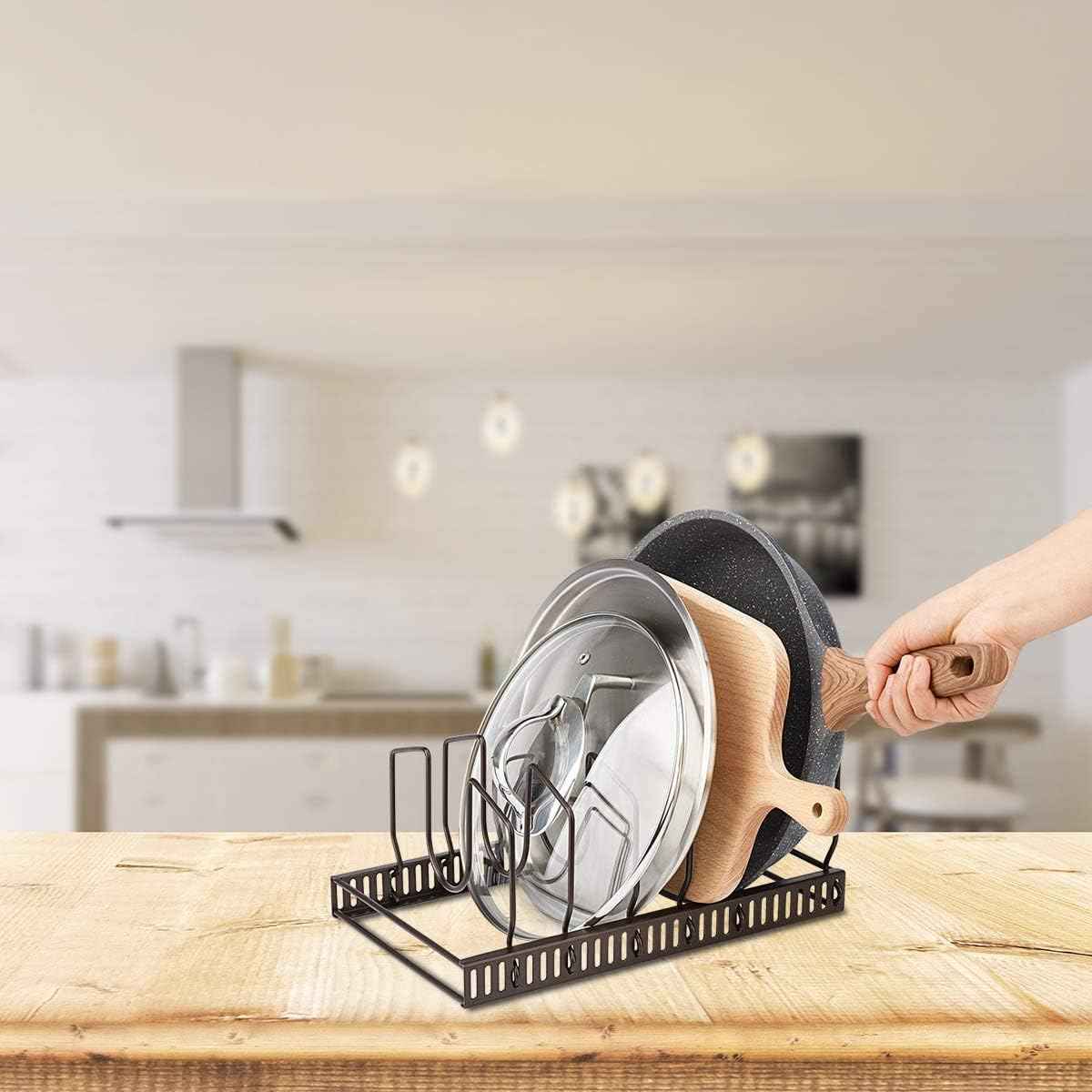 Toplife Pot Lid Organizer Rack, 7 Compartments, Brown