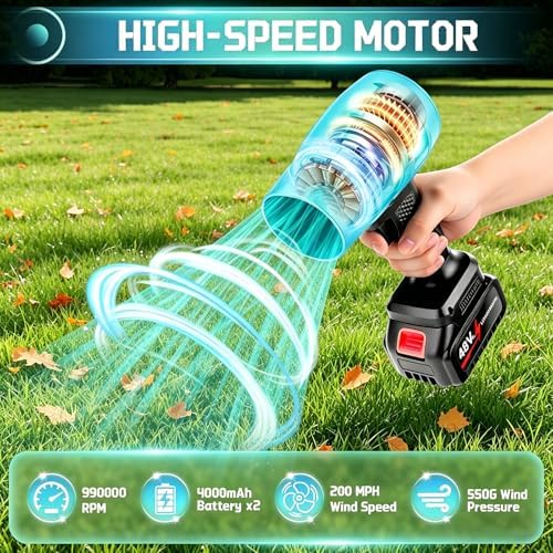 Handheld Leaf Blower Cordless 990,000 RPM with 2 x 4.0Ah Battery