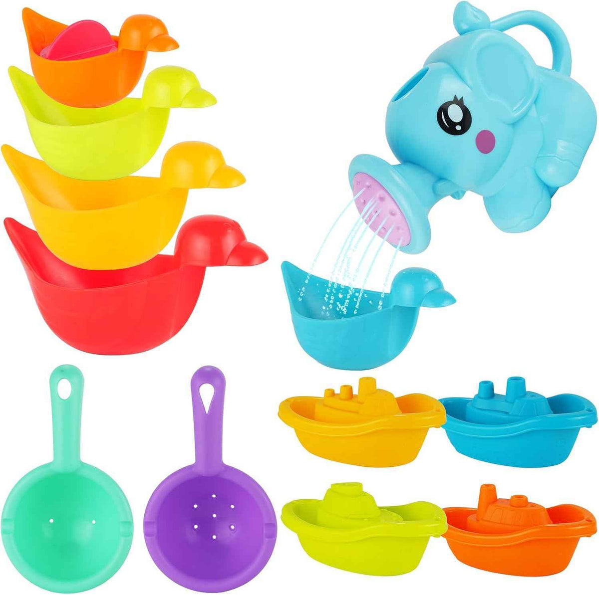 Baby Bath Toys for Kids,12 PCS Mold Free Bath Toys for Toddlers with Floating Boats,Watering Can,Floating Ducks & Bath Spoons, Bathtub Water Pool Toys for Babies and Toddlers